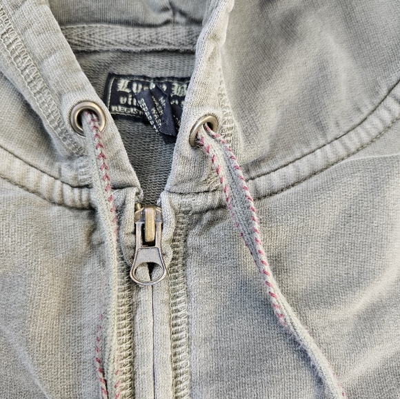 SUPER RARE Y2K GRUNGE LUCKY BRAND EMBROIDERED HOODIE MED PEACE & LOVE SAGE - Picture 7 of 9